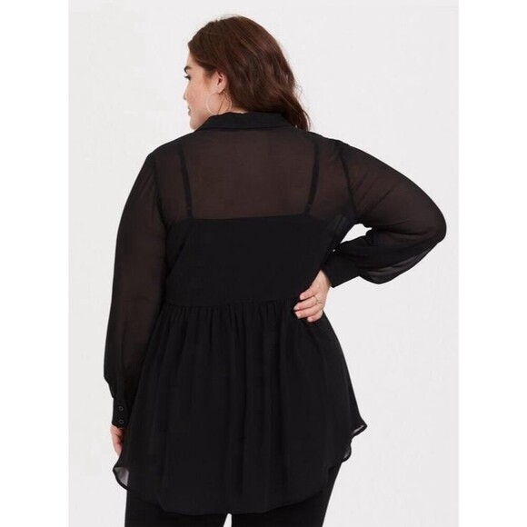 Torrid Babydoll Georgette Long Sleeve Blouse Sheer Empire Waist Whimsigoth Flow - Picture 4 of 11